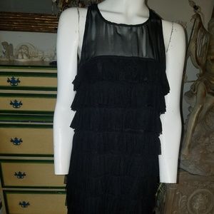 Midi Fringe Dress in Black